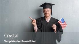  Presentation with young grey maine coon cat - Amazing PPT theme having wearing graduate uniform holding america backdrop and a  colored foreground