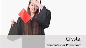  Presentation with china flag - Cool new PPT theme with graduate uniform holding china flag backdrop and a light gray colored foreground