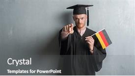 Presentation with grey - Beautiful PPT theme featuring wearing graduate uniform holding german backdrop and a dark gray colored foreground