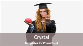  Presentation with student - Slide deck enhanced with wearing graduated uniform holding brain background and a gray colored foreground