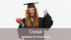  Presentation with student - Colorful PPT layouts enhanced with wearing graduated uniform holding brain backdrop and a gray colored foreground