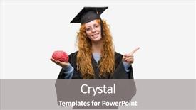  Presentation with student - Colorful slides enhanced with wearing graduated uniform holding brain backdrop and a gray colored foreground