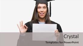  Presentation with diploma - Audience pleasing slide deck consisting of wearing graduated uniform holding diploma backdrop and a light gray colored foreground