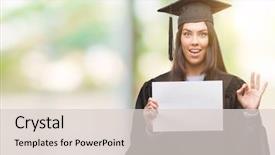  Presentation with lactation young woman breastfeeding - Amazing theme having wearing graduated uniform holding diploma backdrop and a lemonade colored foreground