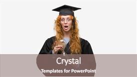  Presentation with student - PPT theme having wearing graduated uniform holding hourglass background and a gray colored foreground
