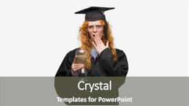  Presentation with student - Amazing slide deck having wearing graduated uniform holding hourglass backdrop and a dark gray colored foreground