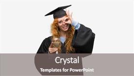  Presentation with young woman wearing boxer gloves - Slide deck with wearing graduated uniform holding hourglass background and a  colored foreground