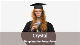  Presentation with student - PPT theme with wearing graduated uniform holding hourglass background and a  colored foreground