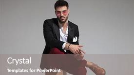  Presentation with black man fashion - PPT layouts with wearing grena pants and black background and a gray colored foreground