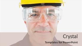  Presentation with mechanic - Beautiful PPT theme featuring wearing hardhat and protective glasses backdrop and a soft green colored foreground