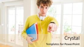  Presentation with headphones - Amazing presentation design having wearing headphones and holding notebook backdrop and a lemonade colored foreground