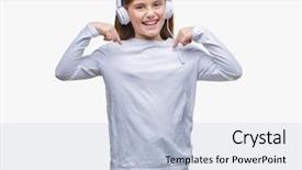  Presentation with happy music lovers - Cool new presentation theme with wearing headphones listening to music backdrop and a  colored foreground