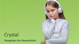  Presentation with music headphones - Slide deck with wearing headphones listening to music background and a  colored foreground