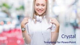  Presentation with happy music lovers - Slides featuring wearing headphones listening to music background and a  colored foreground