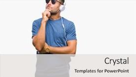  Presentation with old wite man and his music - PPT theme with wearing headphones listening to music background and a  colored foreground