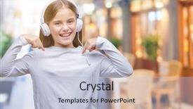  Presentation with happy music lovers - Presentation theme having wearing headphones listening to music background and a  colored foreground