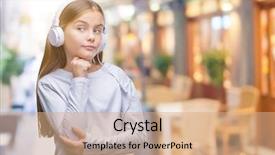  Presentation with swimming beautiful girl swims underwater - Amazing PPT theme having wearing headphones listening to music backdrop and a  colored foreground