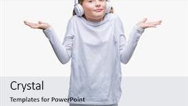  Presentation with swimming beautiful girl swims underwater - Audience pleasing PPT theme consisting of wearing headphones listening to music backdrop and a  colored foreground