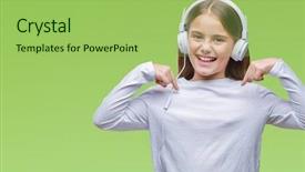  Presentation with music headphones - Presentation theme enhanced with wearing headphones listening to music background and a  colored foreground