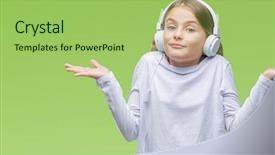  Presentation with swimming beautiful girl swims underwater - Cool new PPT theme with wearing headphones listening to music backdrop and a  colored foreground