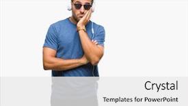  Presentation with music headphones - Presentation having wearing headphones listening to music background and a  colored foreground