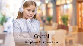  Presentation with music headphones - Presentation theme having wearing headphones listening to music background and a  colored foreground