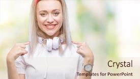  Presentation with music headphones - PPT theme featuring wearing headphones listening to music background and a  colored foreground