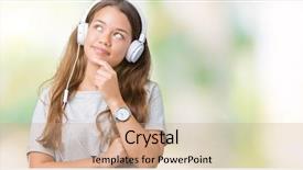  Presentation with music headphones - Colorful slide set enhanced with wearing headphones listening to music backdrop and a  colored foreground