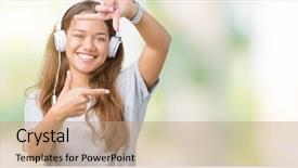  Presentation with music headphones - PPT layouts enhanced with wearing headphones listening to music background and a coral colored foreground