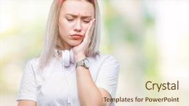  Presentation with young woman wearing boxer gloves - Cool new slides with wearing headphones listening to music backdrop and a  colored foreground