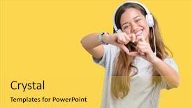  Presentation with love music - Beautiful presentation theme featuring wearing headphones listening to music backdrop and a yellow colored foreground