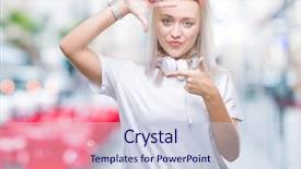  Presentation with music headphones - Beautiful PPT theme featuring wearing headphones listening to music backdrop and a sky blue colored foreground