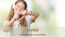  Presentation with love music - PPT theme having wearing headphones listening to music background and a soft green colored foreground