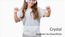  Presentation with music headphones - Beautiful PPT theme featuring wearing headphones listening to music backdrop and a  colored foreground