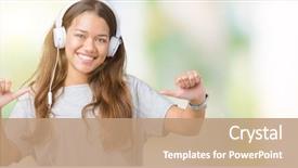  Presentation with music headphones - Slide set having wearing headphones listening to music background and a  colored foreground