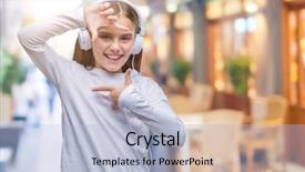  Presentation with happy music lovers - Beautiful presentation featuring wearing headphones listening to music backdrop and a light blue colored foreground