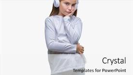  Presentation with problem statement problems and solutions - PPT theme featuring wearing headphones listening to music background and a  colored foreground