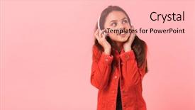  Presentation with pretty girl - Slide deck featuring wearing headphones listening to music background and a  colored foreground