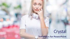  Presentation with music headphones - PPT layouts having wearing headphones listening to music background and a  colored foreground