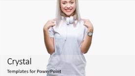  Presentation with happy music lovers - Beautiful presentation theme featuring wearing headphones listening to music backdrop and a  colored foreground