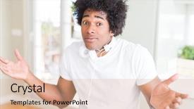  Presentation with music african american jazz musician - Presentation theme with wearing headphones listening to music background and a coral colored foreground