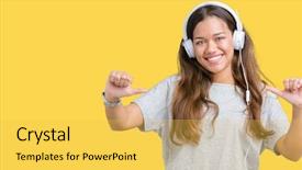  Presentation with happy music lovers - Beautiful presentation theme featuring wearing headphones listening to music backdrop and a  colored foreground