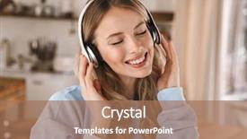  Presentation with horses and girl - Slide set enhanced with wearing headphones smiling and rejoicing background and a coral colored foreground