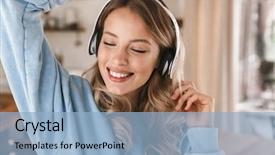  Presentation with pretty japanese - Beautiful slide deck featuring wearing headphones smiling and rejoicing backdrop and a light blue colored foreground