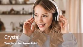  Presentation with barbie girl - Colorful slide set enhanced with wearing headphones smiling and rejoicing backdrop and a  colored foreground