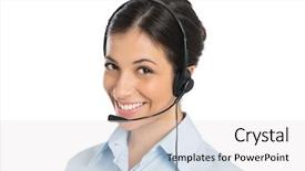  Presentation with portrait happy family smiling - Amazing presentation theme having wearing headset isolated white background backdrop and a light gray colored foreground