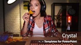  Presentation with computer games - Presentation theme consisting of wearing headset playing online game background and a tawny brown colored foreground