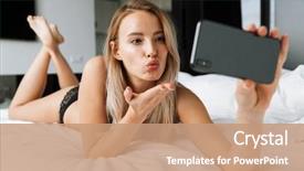  Presentation with selfie - Theme enhanced with wearing lingerie laying in bed background and a coral colored foreground