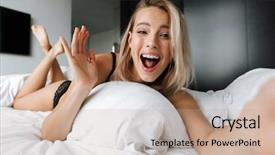  Presentation with beautiful black women smiling - Theme enhanced with wearing lingerie laying in bed background and a coral colored foreground