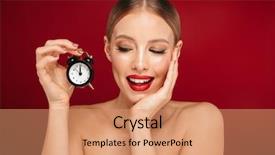  Presentation with alert - Audience pleasing slides consisting of wearing makeup isolated over red backdrop and a coral colored foreground